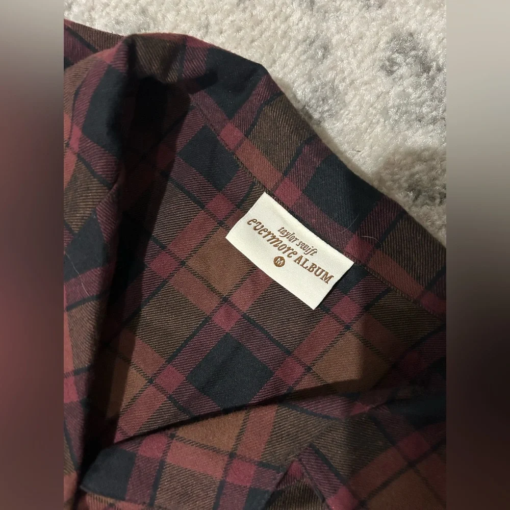 Evermore "I Almost Jumped In" flannel pajama top button up Taylor Swift Top only - Picture 3 of 12
